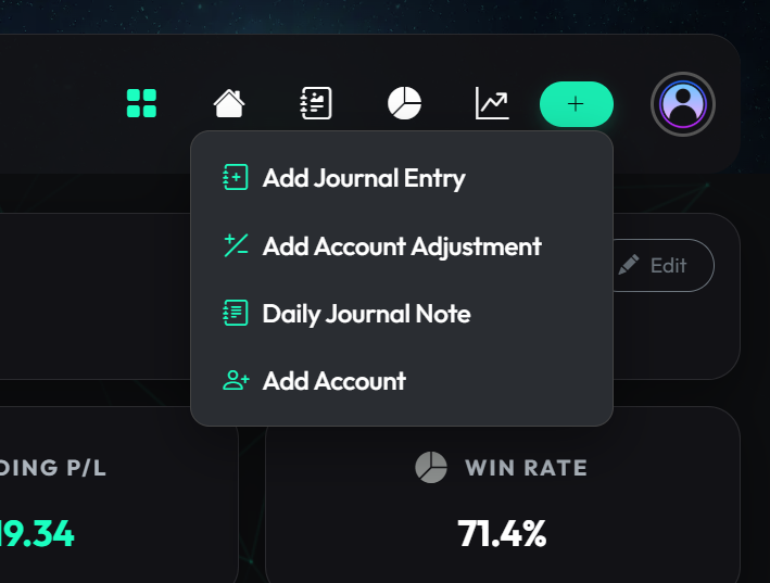 Header plus button add menu
